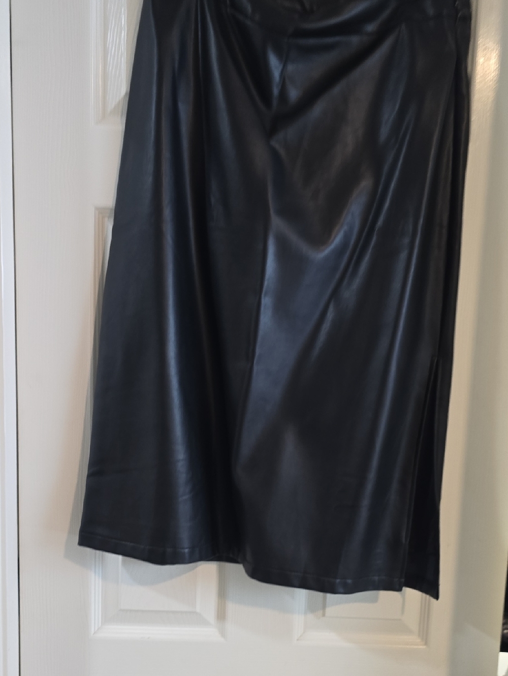 Vici Black Faux Leather A-Line Midi Skirt